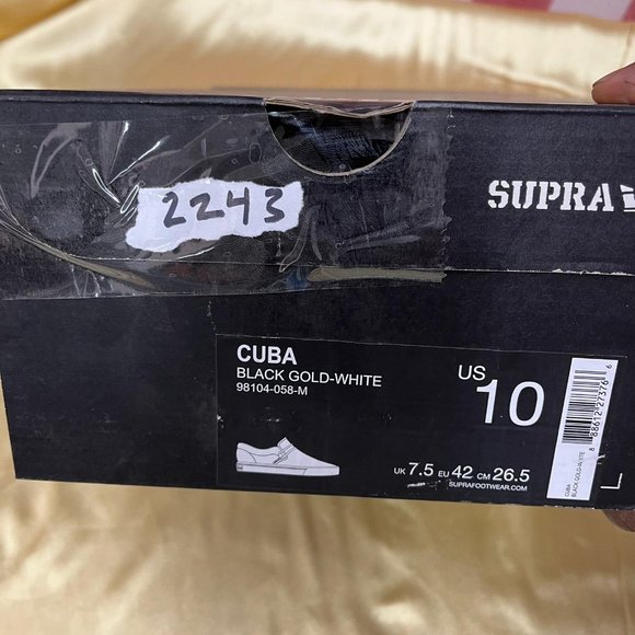 NWB SUPRA CUBA skate shoes slippers sneaker black gold white 98104-058-M - Picture 7 of 7